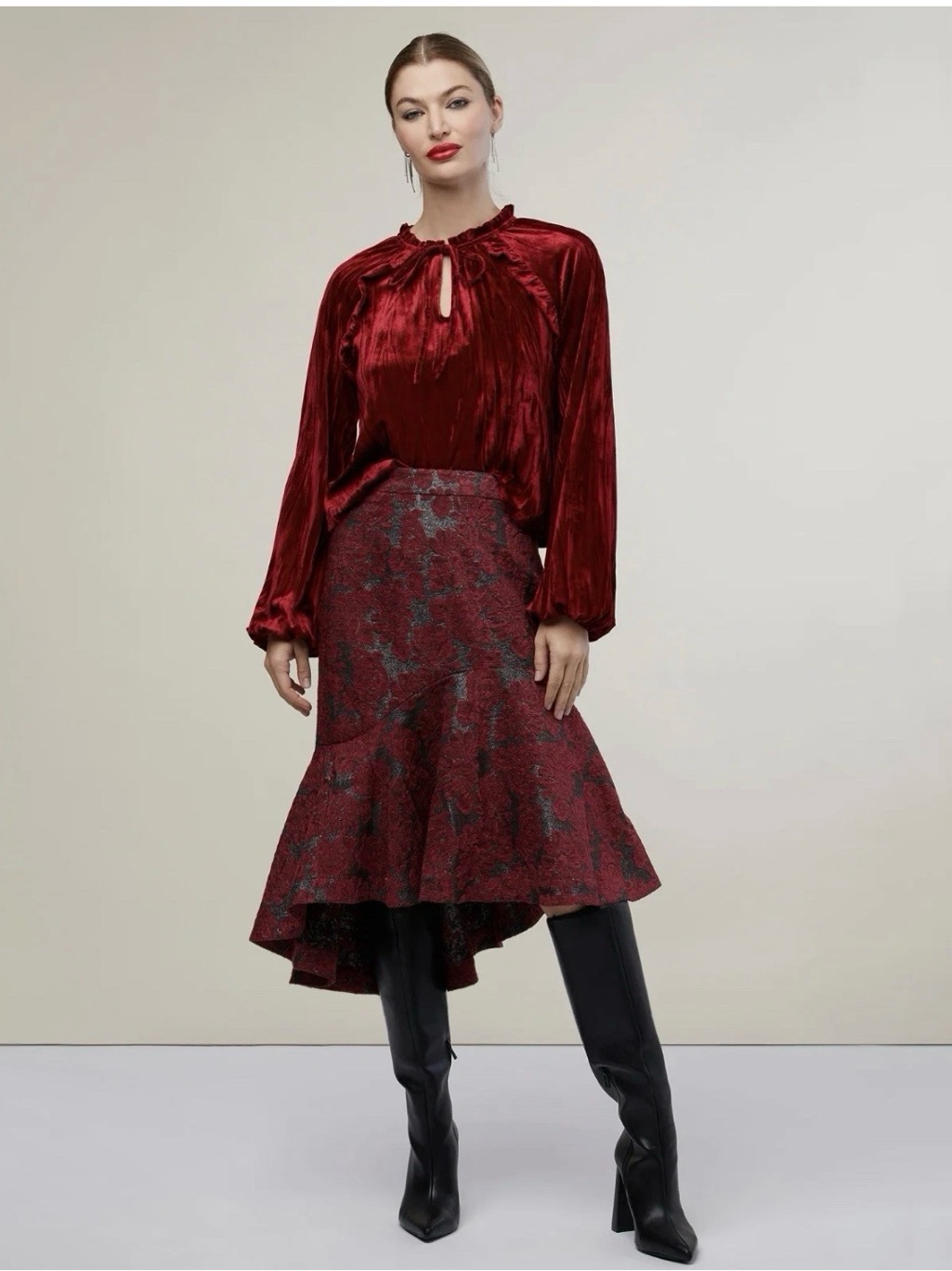 Nwt Dark Romance Rachel Parcell Damask Rose Print Trumpet Mermaid Fit/Flare Skir